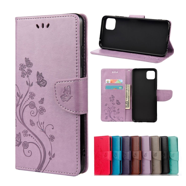 Light purple butterfly floral leather flip phone case with card holder and slots