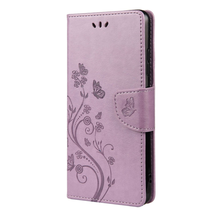 Light purple butterfly floral leather flip phone case with side card pocket