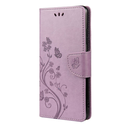 Light purple butterfly floral leather flip phone case with side card pocket