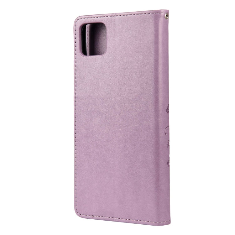 Light purple leather flip phone case with camera cutout and button access