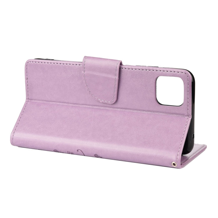Light purple leather flip phone case with cover flap and camera cutout