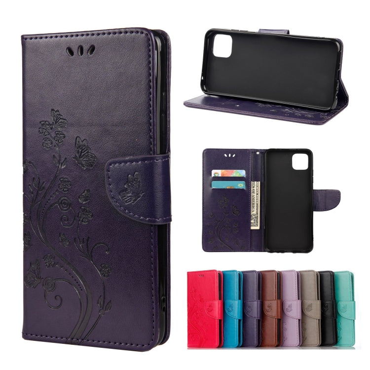 Light purple butterfly-pattern leather flip phone case wallet with card slots and stand