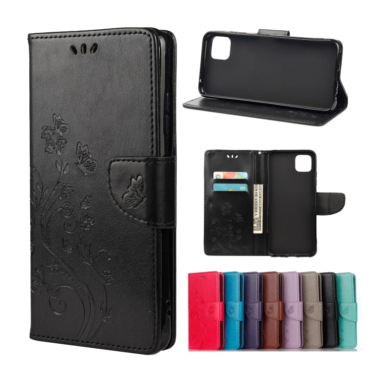 Dark gray butterfly-pattern leather flip phone case wallet with card slots and stand