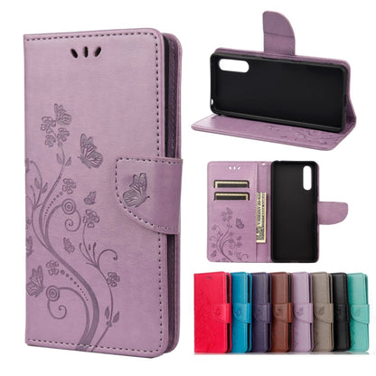Light purple butterfly-pattern leather flip phone case wallet with card slots and stand