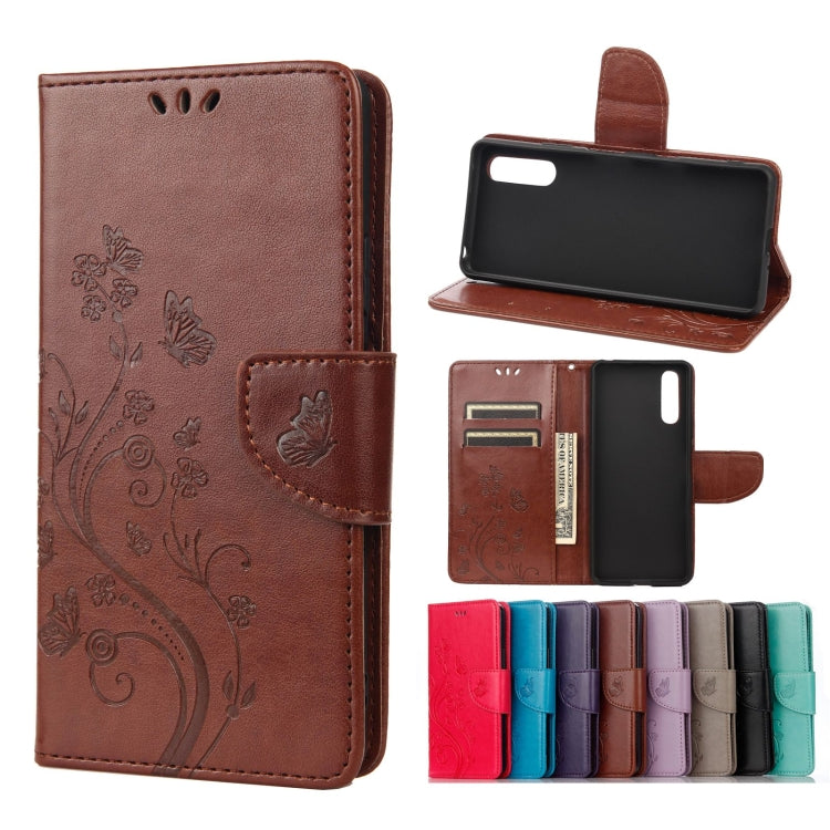Brown butterfly-pattern leather flip phone case wallet with card slots and stand