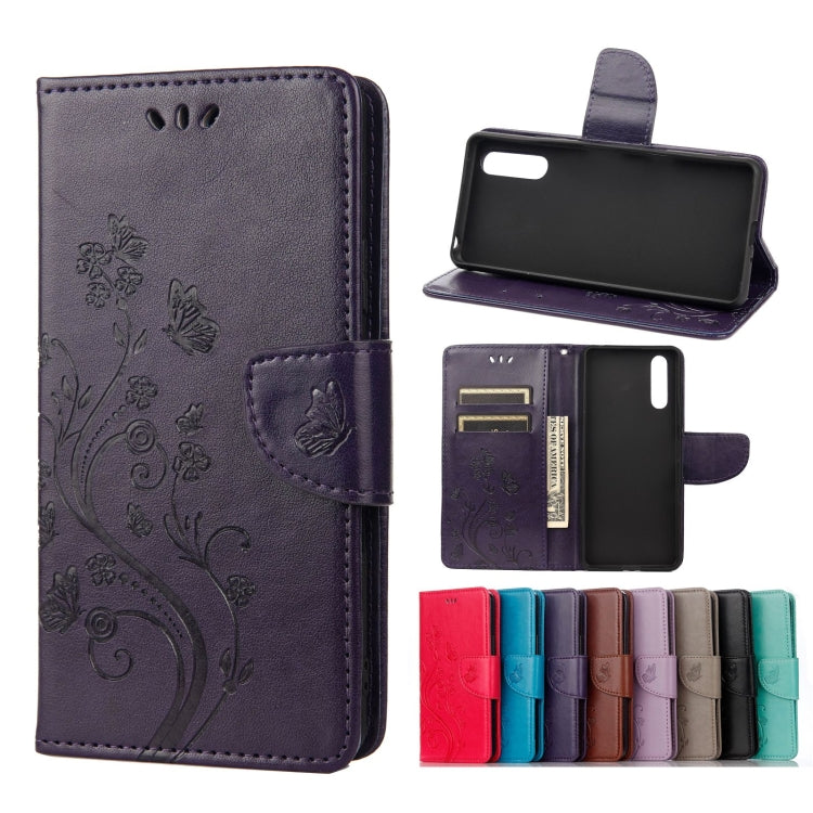 Deep purple butterfly-pattern leather flip phone case wallet with card slots and stand
