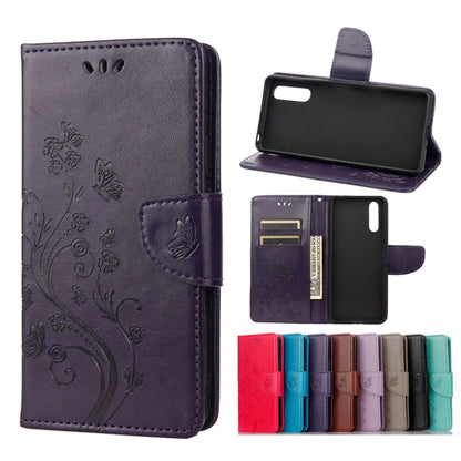 Deep purple butterfly-pattern leather flip phone case wallet with card slots and stand