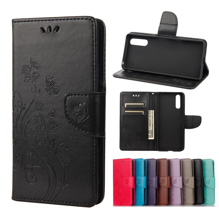Black butterfly-pattern leather flip phone case wallet with card slots and stand