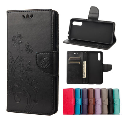 Black butterfly-pattern leather flip phone case wallet with card slots and stand
