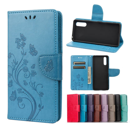 Blue butterfly floral flip leather phone case with card slots and stand holder