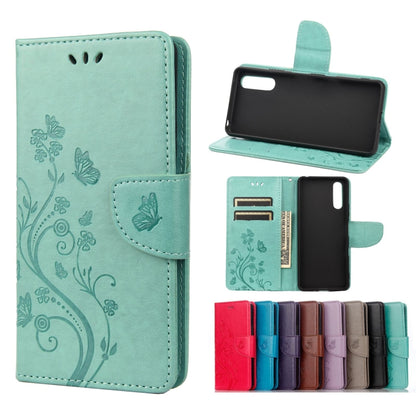 Light green butterfly floral flip leather phone case with card slots and stand holder