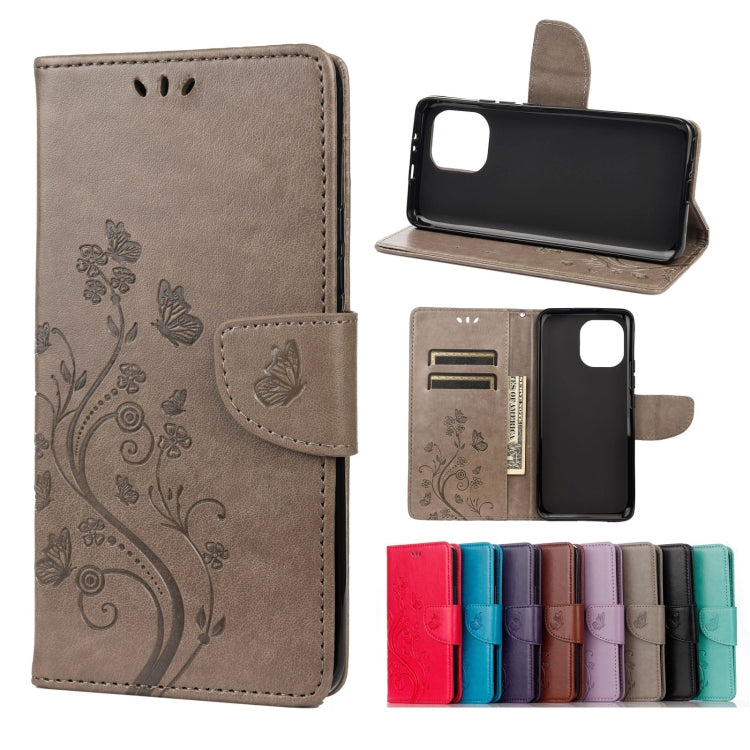 Taupe butterfly floral flip leather phone case with card slots and stand holder