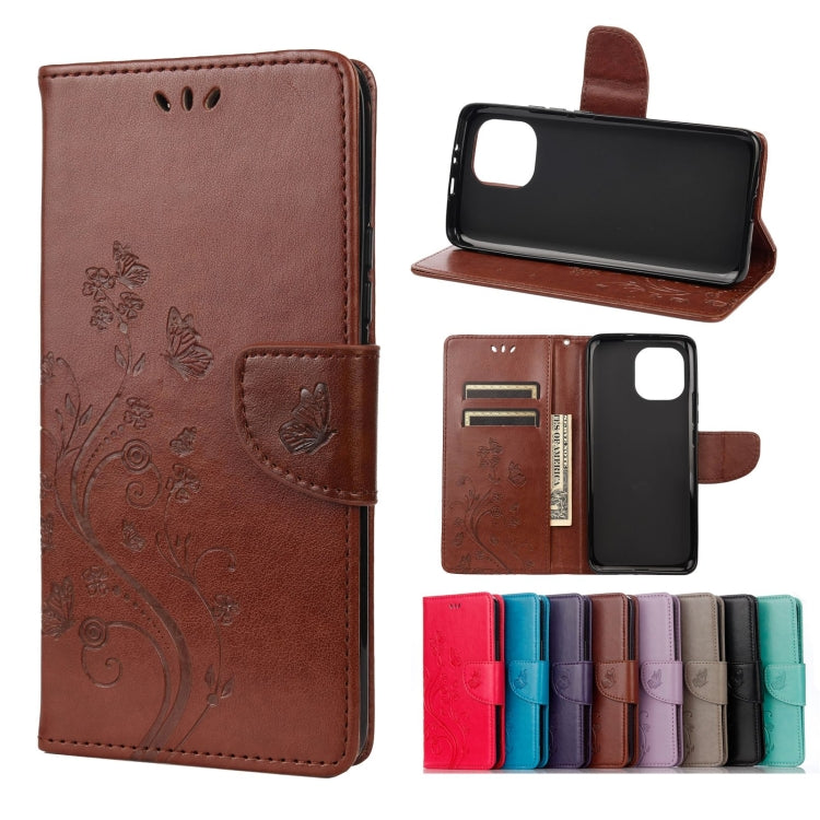 Brown butterfly floral flip leather phone case with card slots and stand holder