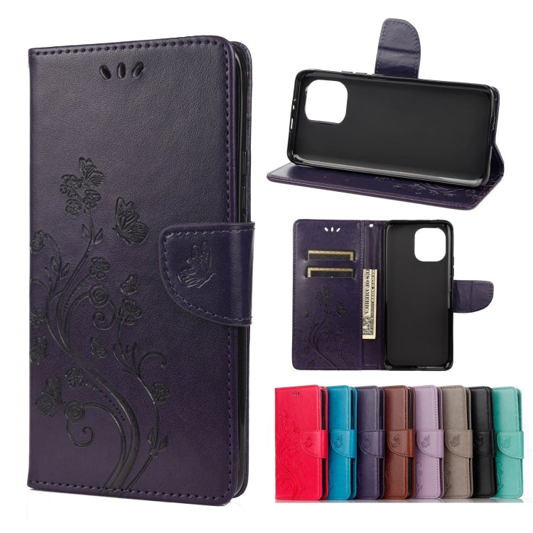 Dark purple butterfly floral flip leather phone case with card slots and stand holder