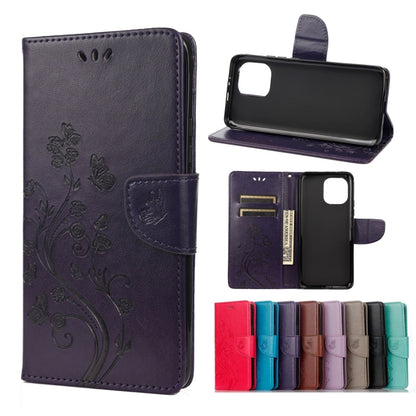 Dark purple butterfly floral flip leather phone case with card slots and stand holder