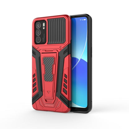 Red rugged armor-style shockproof phone case with raised camera guard and kickstand