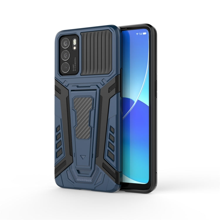 Shockproof rugged phone case with invisible holder, blue-gray armor design