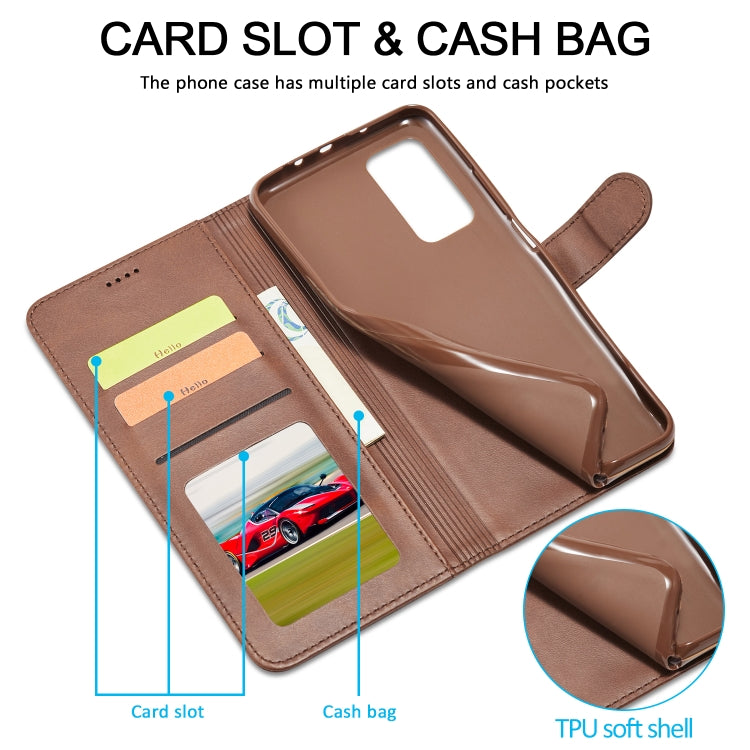 Brown calf-texture leather flip phone wallet case with card slots and cash pocket