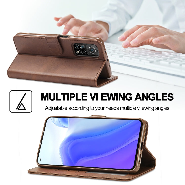Brown calf-texture leather flip phone case with adjustable viewing stand and camera cutout