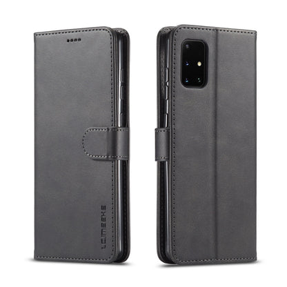 Dark gray leather flip phone wallet case with side strap and camera cutout