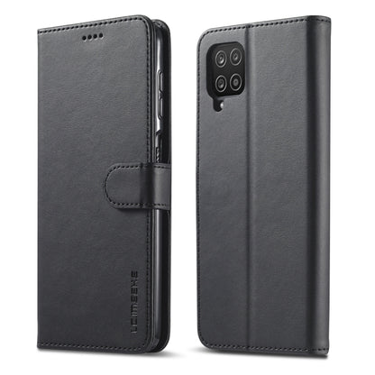 Black leather flip phone wallet case with side strap and multi-camera cutout