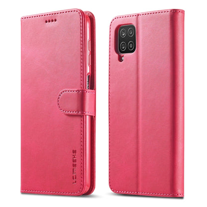 Red leather flip phone wallet case with side strap and multi-camera cutout