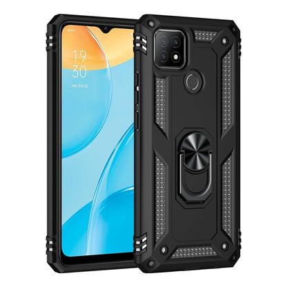 Rugged black protective phone case with 360° rotating stand and raised camera guards