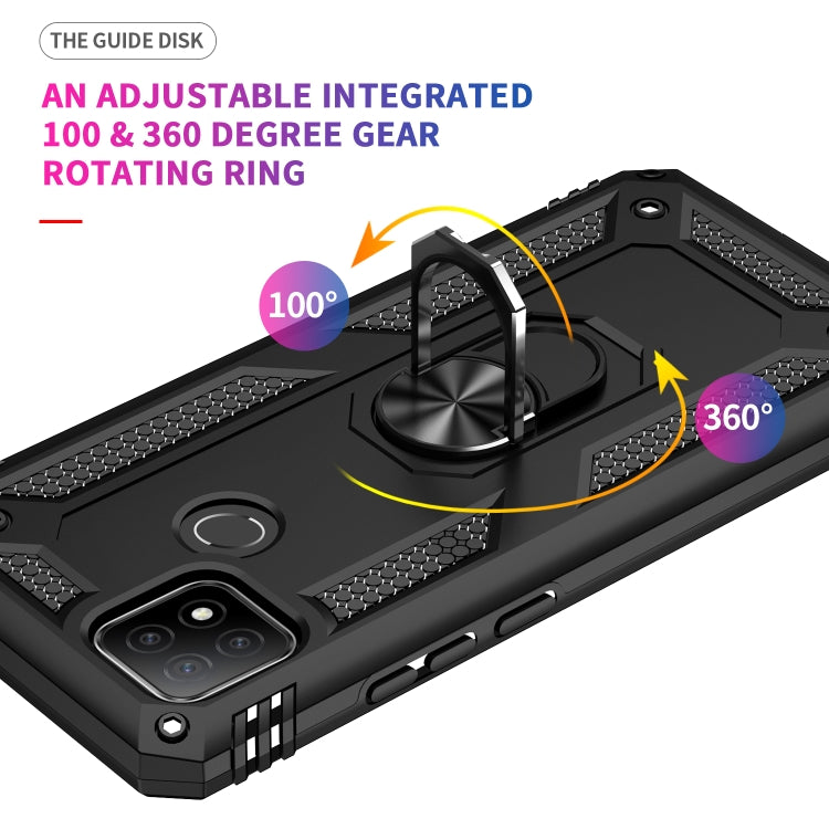 Black phone case showing 360° rotating ring holder and textured side grips