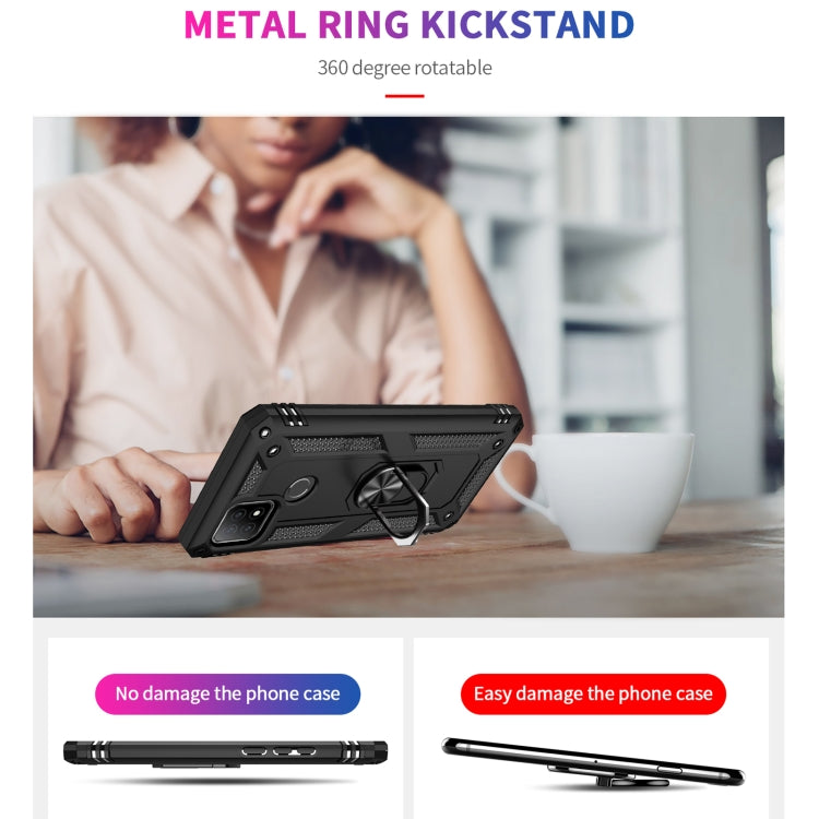 Black phone case with metal ring kickstand and 360° rotatable support