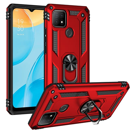 Shockproof phone case with 360° rotating stand, red rugged TPU/PC armor