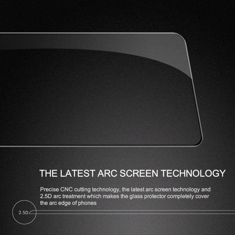 Tempered glass screen protector close-up showing 2.5D rounded edge for phone screen