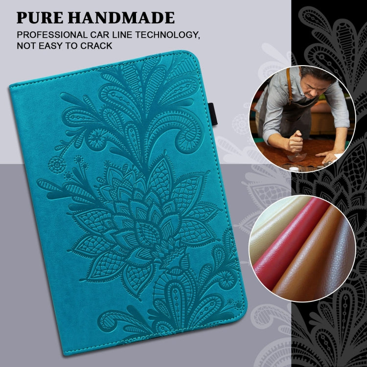Turquoise folio case with embossed floral pattern, front panel and camera hole