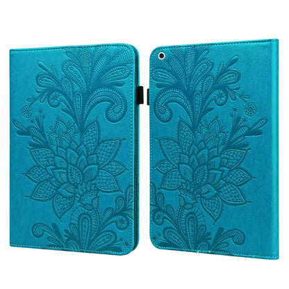 Turquoise folio case with embossed floral pattern, open front and back panels