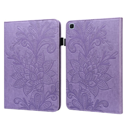 Purple folio leather case with embossed lace floral pattern and flip cover, camera cutout