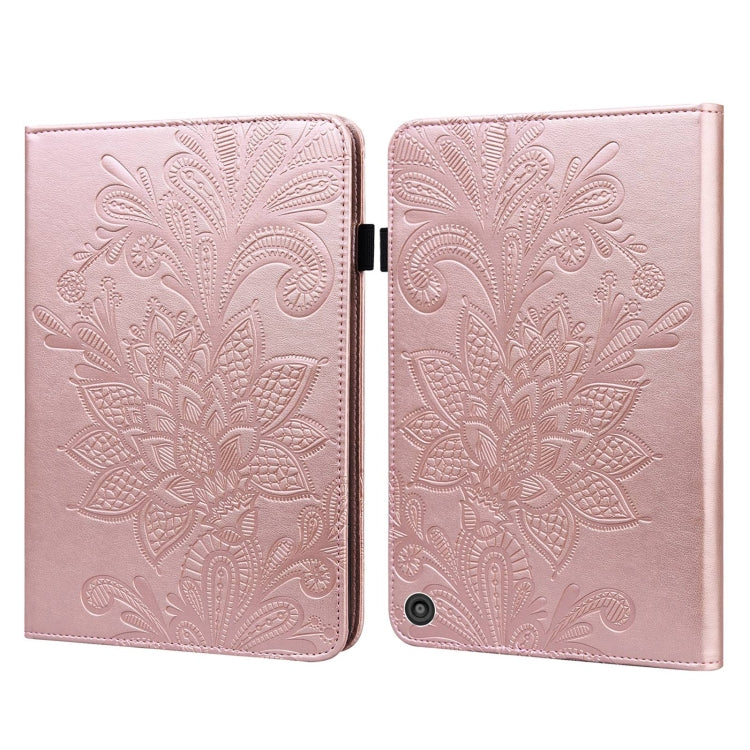 Rose pink embossed lace floral folio case with dual covers and camera cutout on back