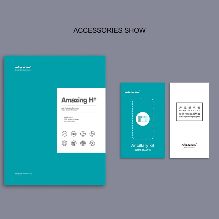 NILLKIN H+ ancillary kit packaging with tempered glass screen protector