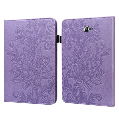 Purple leather flip case with embossed floral pattern, double-cover design and camera cutout