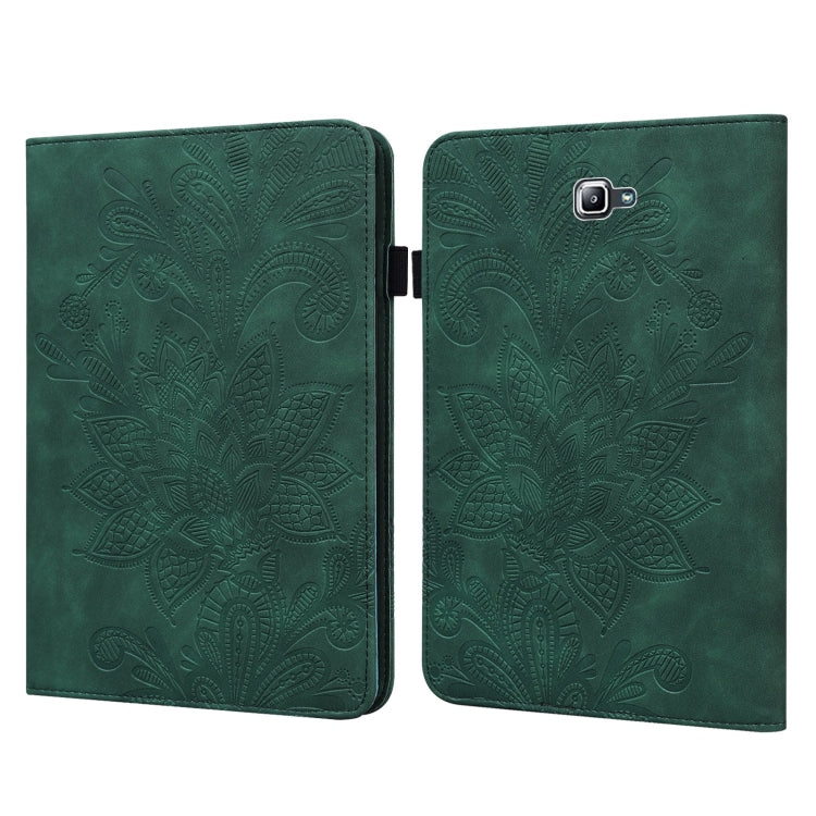 Green embossed leather tablet case with floral pattern, foldover cover and camera cutout