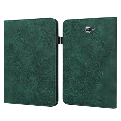 Green embossed leather tablet case with floral pattern, foldover cover and camera cutout