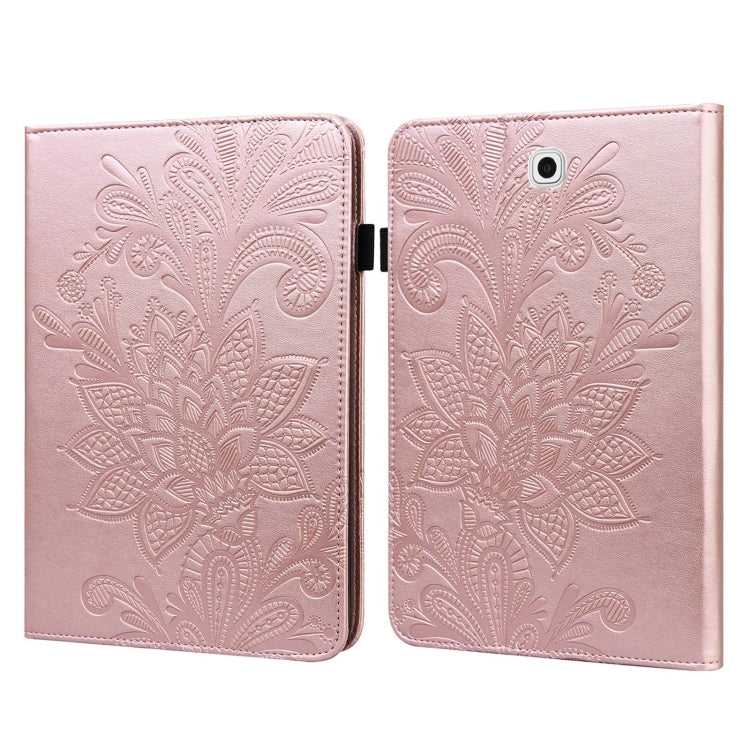 Rose gold folio leather case with embossed floral pattern, magnetic clasp, camera cutout
