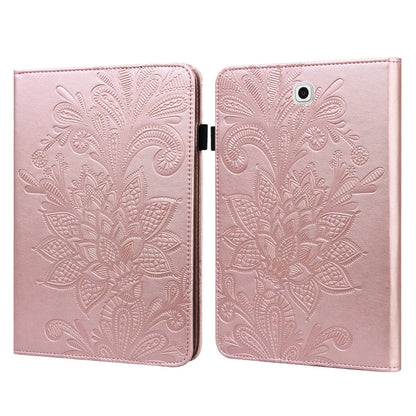 Rose gold folio leather case with embossed floral pattern, magnetic clasp, camera cutout