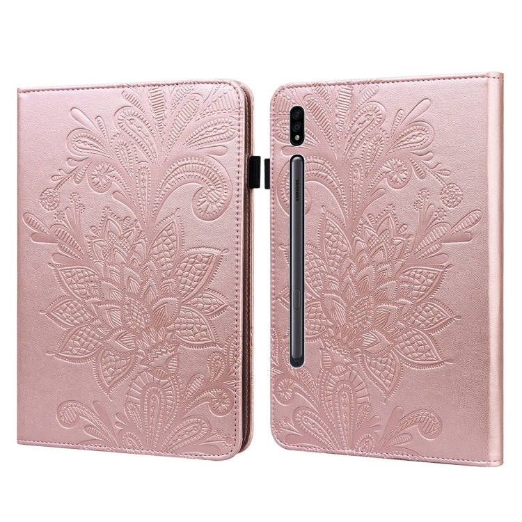 Rose gold folio leather case with embossed floral pattern, long vertical port cutout