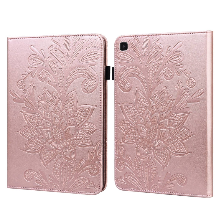 Rose gold folio leather case with embossed floral pattern, magnetic clasp, rear camera opening