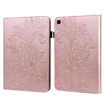 Rose gold folio leather case with embossed floral pattern, magnetic clasp, rear camera opening