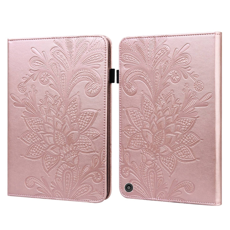 Rose embossed floral flip case, open with hinge and camera opening on the right panel