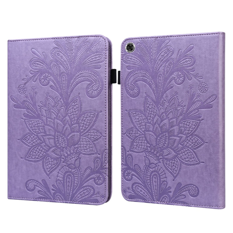 Purple leather tablet cover with embossed floral embossing and open flip design