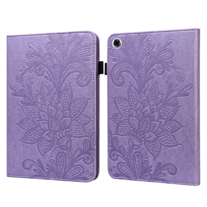 Purple leather flip case with embossed floral design and camera cutout on right panel