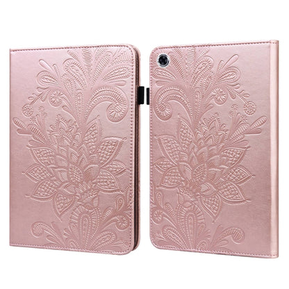 Rose folio flip case with embossed floral pattern, showing two panels and camera cutout