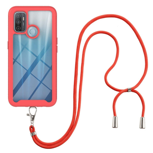 Red shockproof phone case with neck strap and metal clips