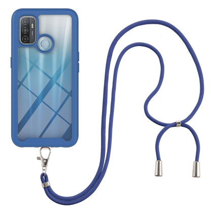 Blue shockproof phone case with neck strap and metal clips
